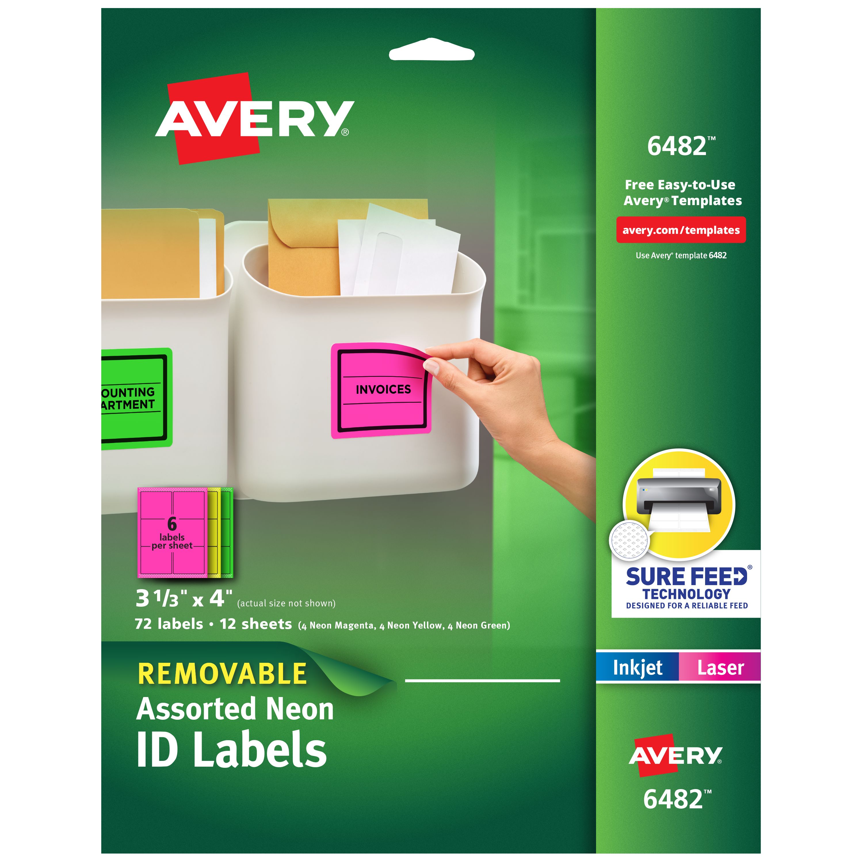 Neon Removable Labels, 3-1/3